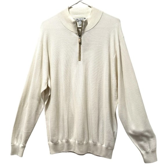 Peter Millar Wild Poppy Pullover Cream Quarter Zip Sweater Men's XL - Picture 1 of 4